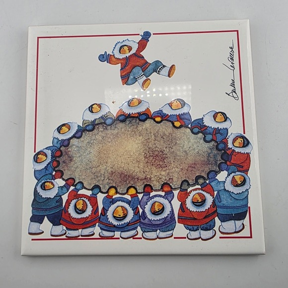 VTG Barbara Lavallee Ceramic Tile Art Eskimo Children Illustration Home Decor - Picture 1 of 6